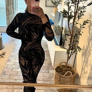 Monaco Black Sheer Leaf Design Jumpsuit